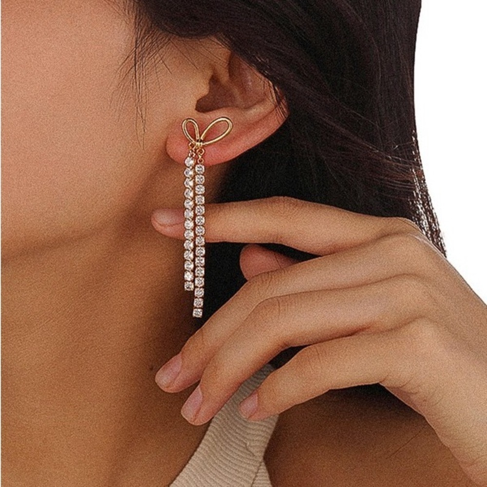 18K Gold CZ Drop Earrings (1024) - Picture 2 of 4